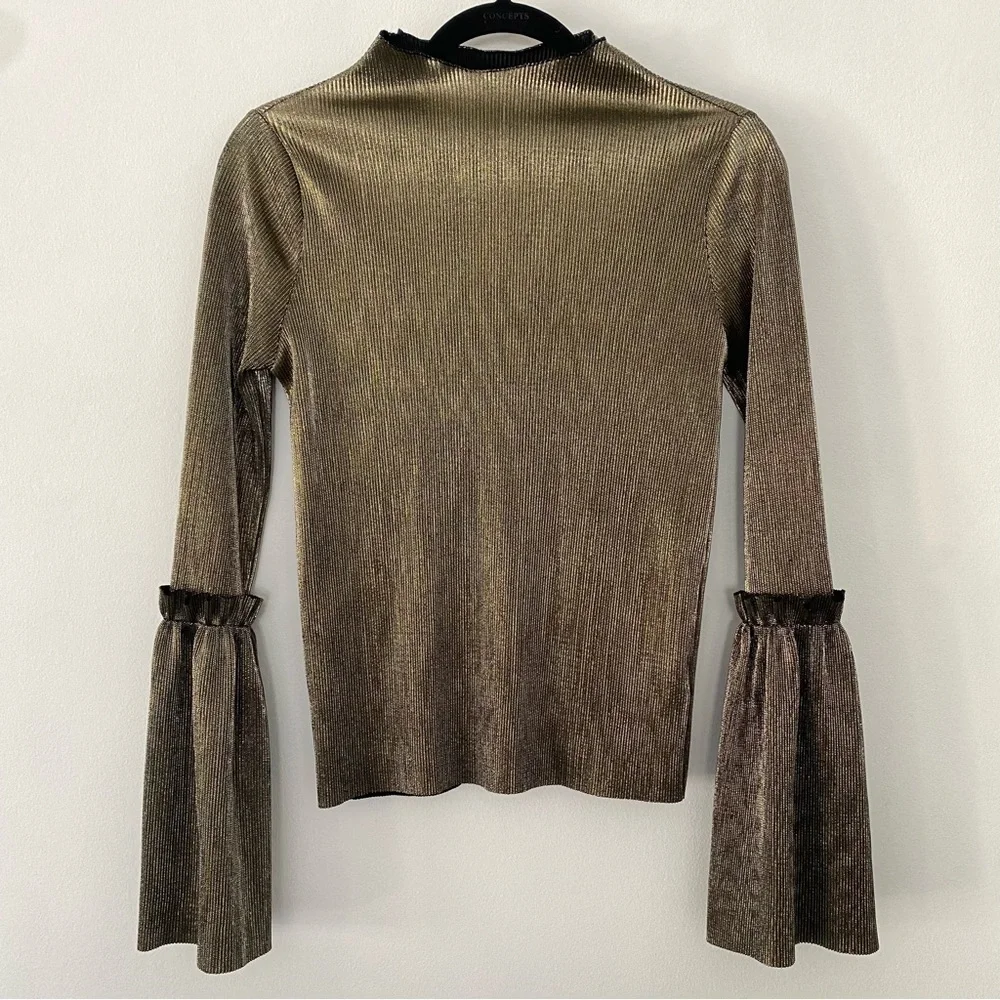 Dance & Marvel Gold Belle Sleeve Victorian Party Dressy Long Sleeve Blouse sizeS - Picture 3 of 4